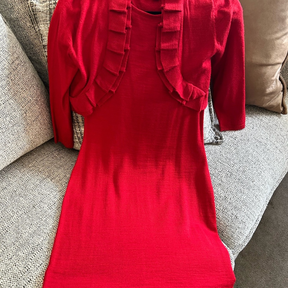 Elegant Red Womens Tahari PP Dress with Ruffle Detail